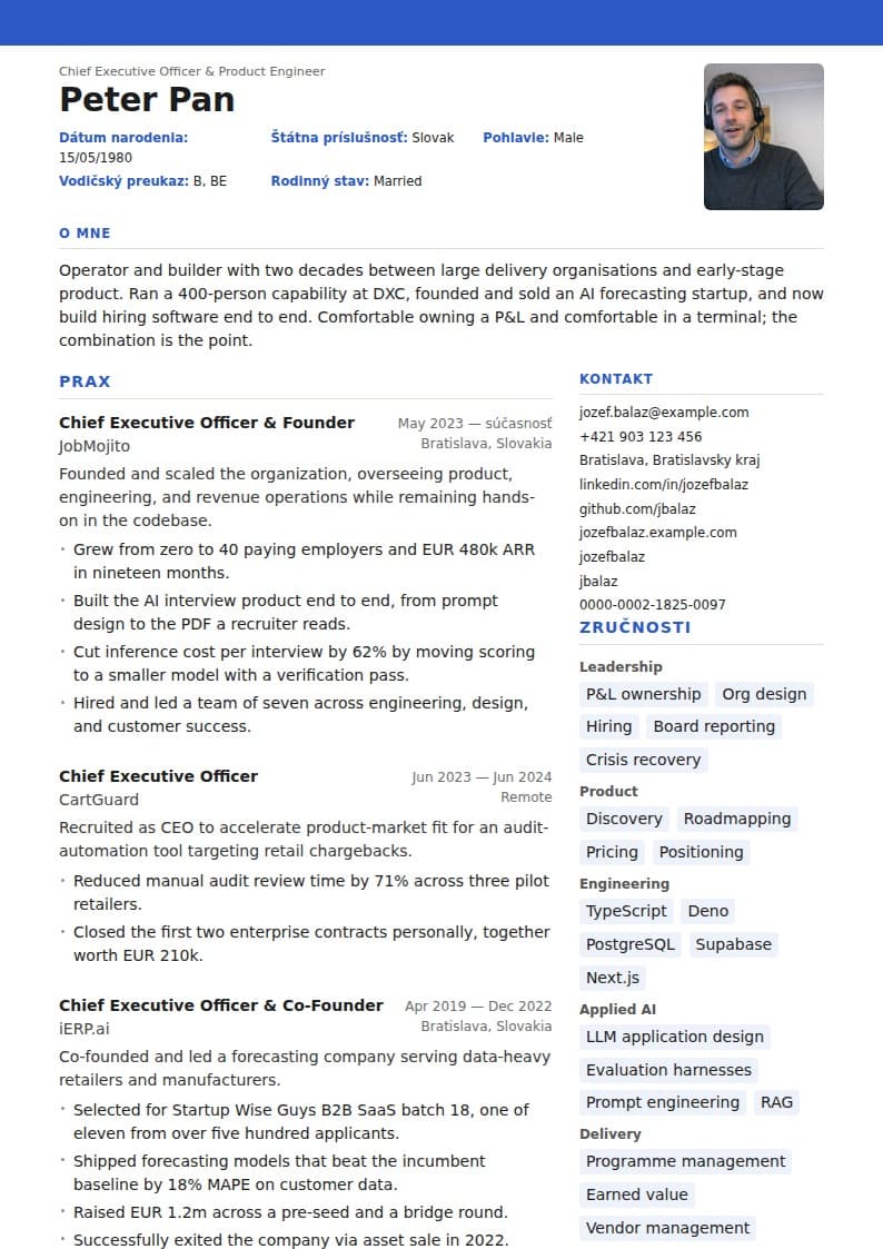 European CV · Portrait resume template
